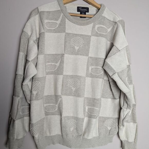 Vintage Golf Theme Knit Crewneck Sweater, Men's Cream, Tosani Canada, Size Mediu - Picture 1 of 7